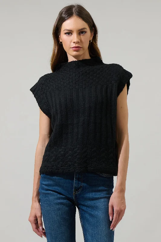 Trish Mixed Knit Mock Neck Sweater Vest