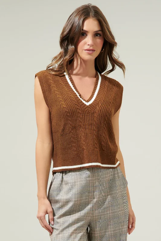 Varsity V Neck Cropped Knit Sweater Vest