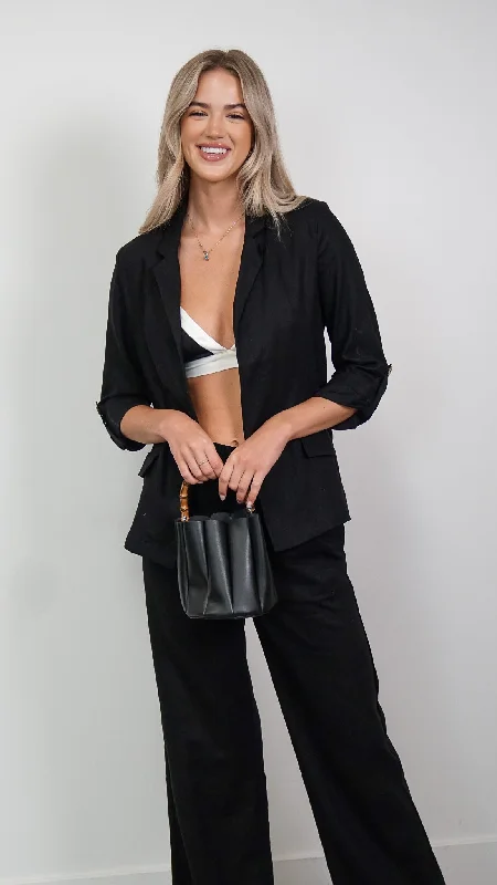 Lazlo Linen Blazer in Black