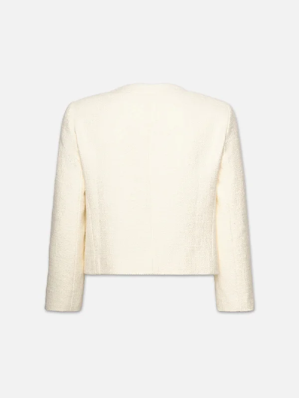 Collarless Button Front Jacket -- Cream