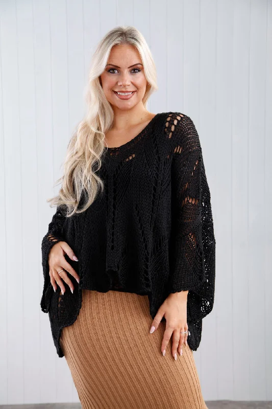 Eva Open Knit Top Black