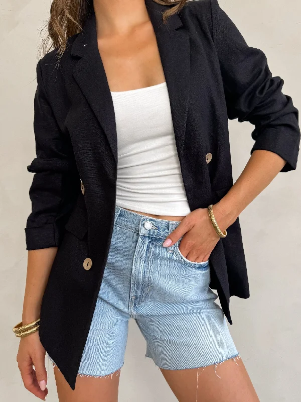 Au Naturale Linen Blazer in Black