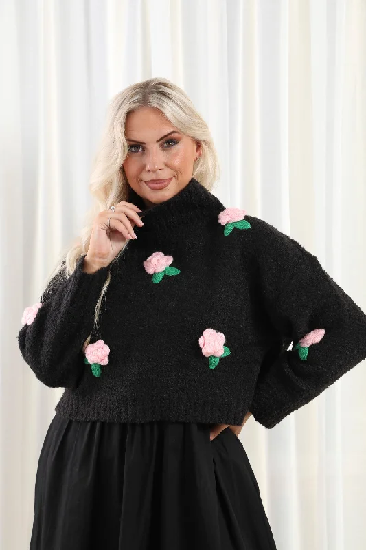 Rose Turtleneck Top Black