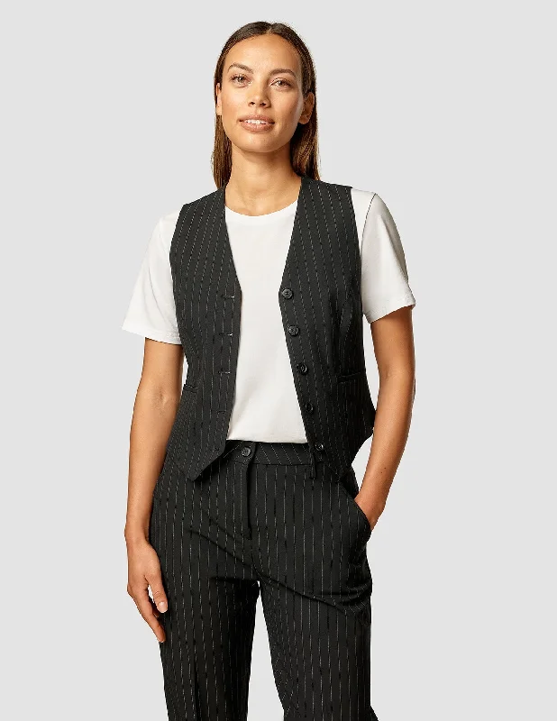 Essential Vest Short Black Silver Pinstripe